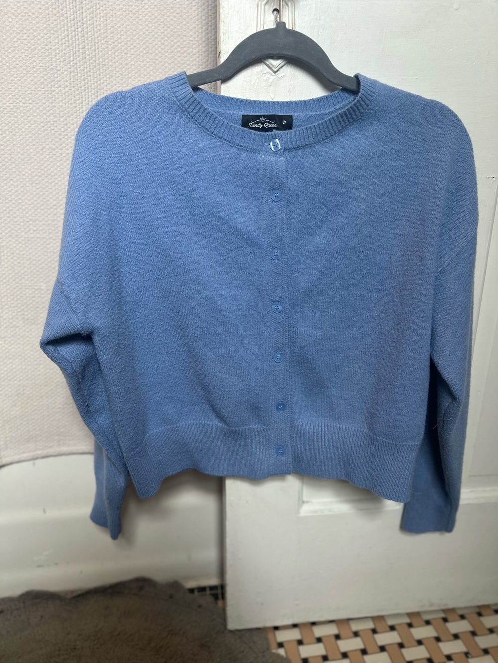 Classic Cropped Blue Button-Front Cardigan